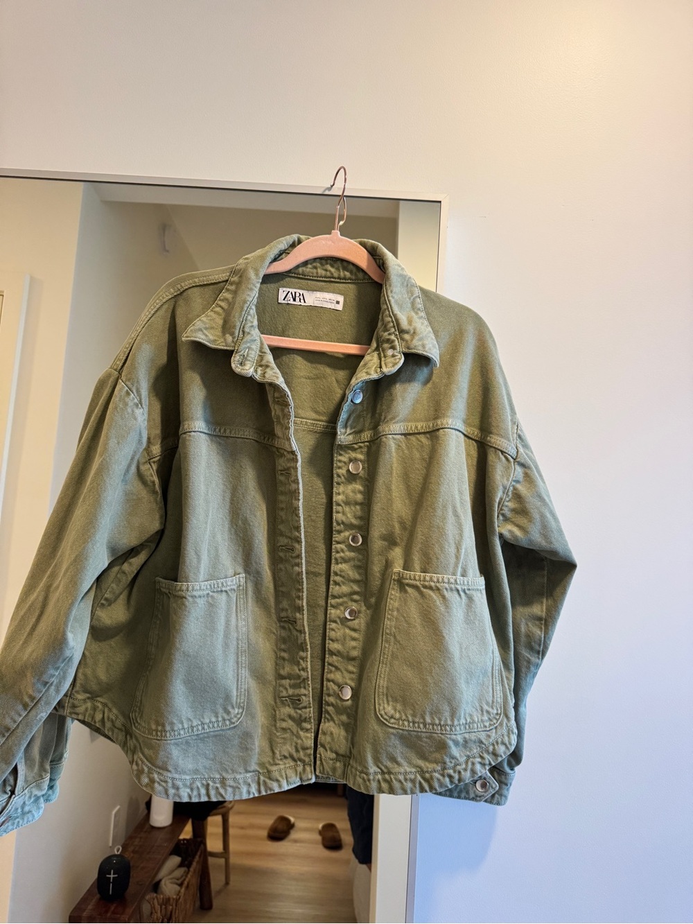 Zara Olive Utility Button-Front Jean Jacket